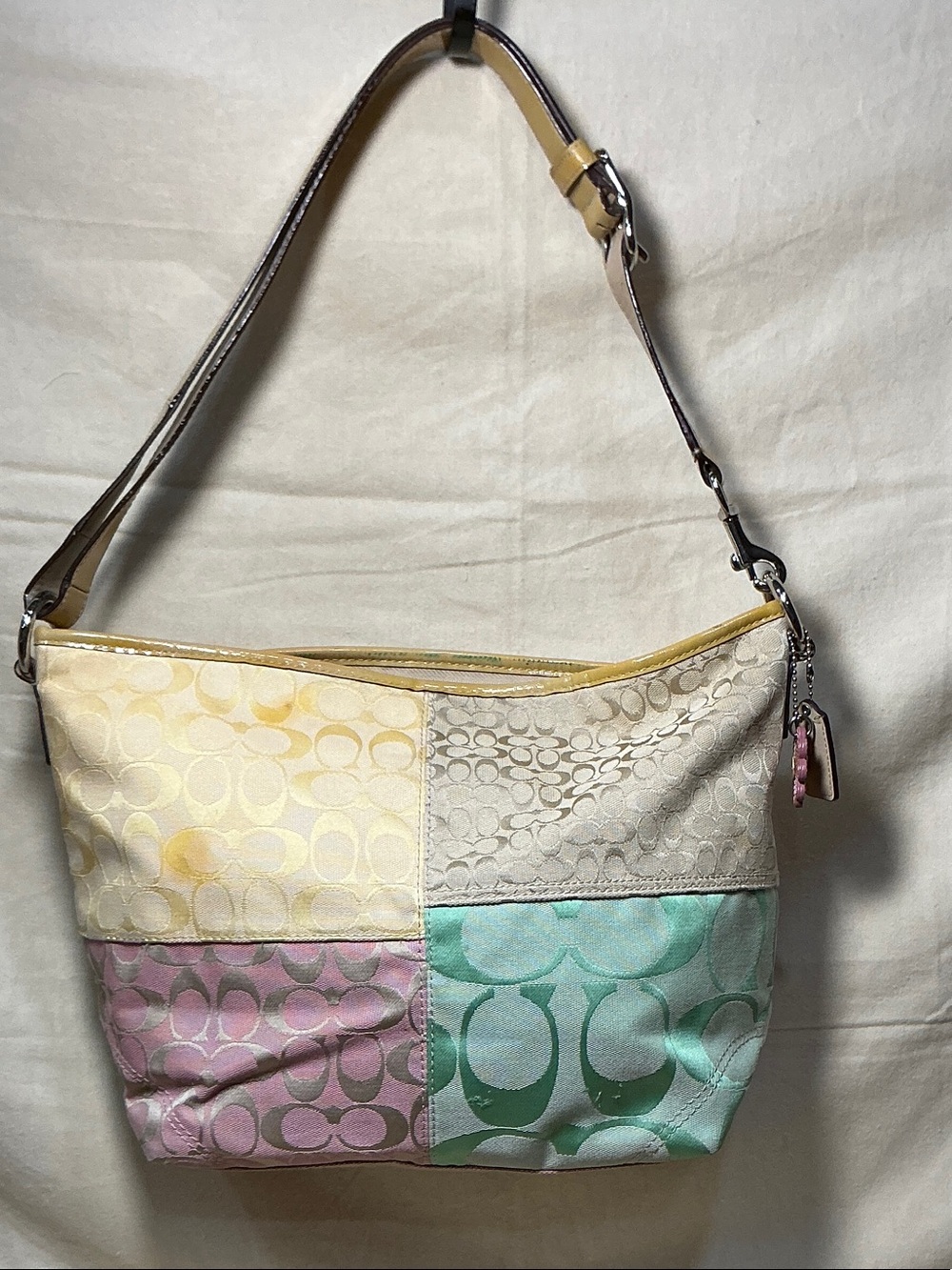 Vintage Coach  Multicolor Patchwork Shoulder Bag - Pastel Yellow, Pink, Mint